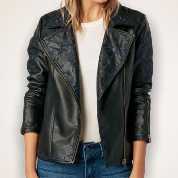 JustFab Jackets & Blazers - Embroidered moto jacket